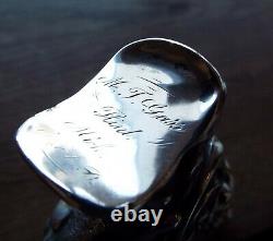 Old Antique STERLING SILVER HANDLED Knobby Wood CANE Signed M. T. Gabb Flint, MI