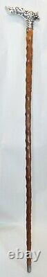 Old Antique STERLING SILVER HANDLED Knobby Wood CANE Signed M. T. Gabb Flint, MI