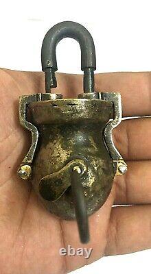 Old Antique Solid Brass Rare Pot Shaped Padlock With Key