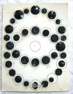 Old Antique / Vintage Black Glass Button Collector Competition Tray Display Card