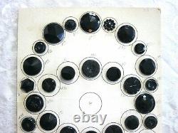 Old Antique / Vintage Black Glass Button Collector Competition Tray Display Card