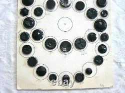 Old Antique / Vintage Black Glass Button Collector Competition Tray Display Card