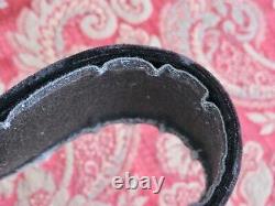 Old Antique Vintage Black Leather Velvet Rhinestone Applique V Belt Adjustable