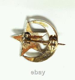Old Antique Vintage Diamond 14k White Gold & Silver Crescent Star Pin Brooches