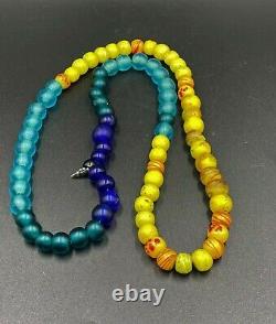 Old Antique Vintage Himalayan Trade Glass Beads Necklace Mala From 18 Century