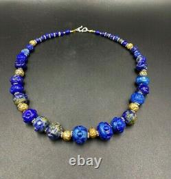 Old Antique Vintage Jewelry Beads Necklace Of Lapis Lazuli