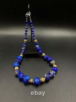 Old Antique Vintage Jewelry Beads Necklace Of Lapis Lazuli