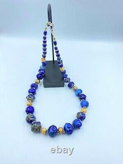 Old Antique Vintage Jewelry Beads Necklace Of Lapis Lazuli