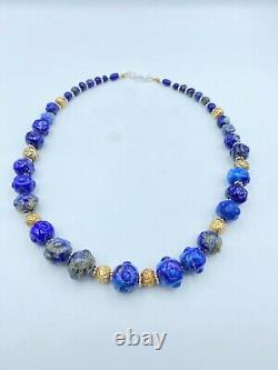 Old Antique Vintage Jewelry Beads Necklace Of Lapis Lazuli