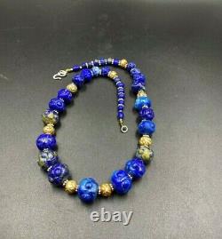 Old Antique Vintage Jewelry Beads Necklace Of Lapis Lazuli