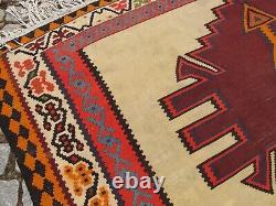 Old Antique Vintage Kilim Rug, Yellow Caucasian Turkish Wool Oriental Carpet 6x10