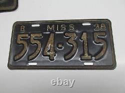 Old Antique Vintage Mississippi License Plate Car Tag 1938 B Rat Rod