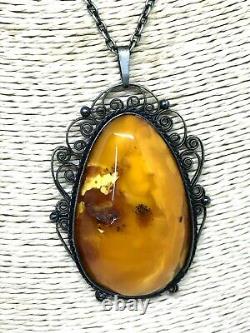 Old Antique Vintage Natural BALTIC AMBER PENDANT Egg Yolk Butterscotch 11421