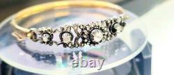 Old Antique Vintage Rose Cut Diamond 14K Yellow Gold Bangle, Victorian Jewelry