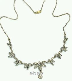 Old Antique Vintage Rose Diamond 14K Gold and Silver Necklace Victorian Jewelry