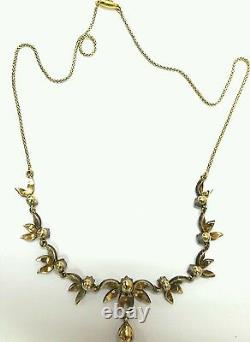 Old Antique Vintage Rose Diamond 14K Gold and Silver Necklace Victorian Jewelry