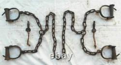 Old Antique Vintage Strong Heavy Iron Long chain Rare Adjustable Lock Handcuffs