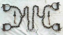 Old Antique Vintage Strong Heavy Iron Long chain Rare Adjustable Lock Handcuffs