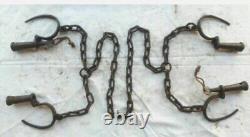 Old Antique Vintage Strong Heavy Iron Long chain Rare Adjustable Lock Handcuffs