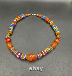 Old Antique Vintage Trade Jewelry Of Glass, Carnelian Agate Beads Necklace