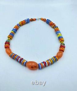 Old Antique Vintage Trade Jewelry Of Glass, Carnelian Agate Beads Necklace