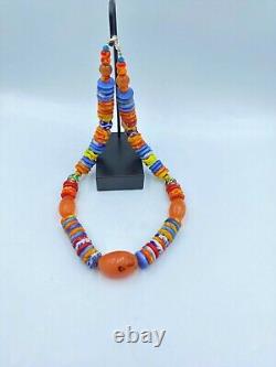 Old Antique Vintage Trade Jewelry Of Glass, Carnelian Agate Beads Necklace