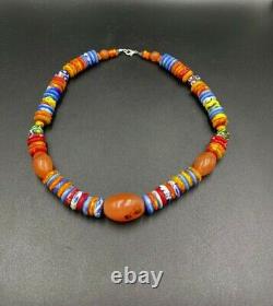 Old Antique Vintage Trade Jewelry Of Glass, Carnelian Agate Beads Necklace