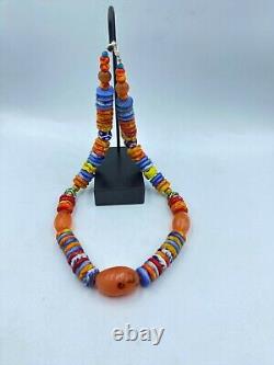 Old Antique Vintage Trade Jewelry Of Glass, Carnelian Agate Beads Necklace