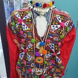 Old Antique Vintage Traditional Balochi Hand-Embroidered Dress With 2 Necklaces