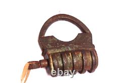 Old Antique Vintage Unique Shaped Iron Padlock With Key N195