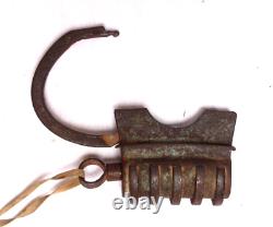 Old Antique Vintage Unique Shaped Iron Padlock With Key N195