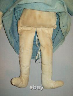 Old Antique Vtg 19th C 1800s Folk Art Painted Face Cloth Rag Doll 24 With Fingers