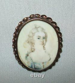 Old Antique Vtg 19th C 1810s Portrait Miniature of Lady Very Nice Brooch Setting