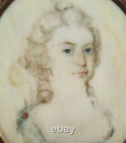 Old Antique Vtg 19th C 1810s Portrait Miniature of Lady Very Nice Brooch Setting