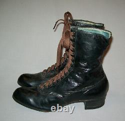 Old Antique Vtg C 1900s Womans Edwardian / Victorian Leather Shoes Boots Size 7