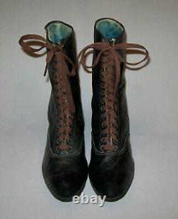 Old Antique Vtg C 1900s Womans Edwardian / Victorian Leather Shoes Boots Size 7