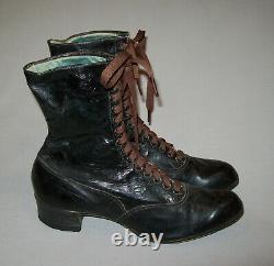 Old Antique Vtg C 1900s Womans Edwardian / Victorian Leather Shoes Boots Size 7