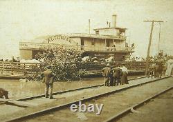 Old Antique Vtg C 1903 Mounted Photo Sidewheeler Altonian Riverboat Alton Flood