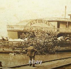 Old Antique Vtg C 1903 Mounted Photo Sidewheeler Altonian Riverboat Alton Flood