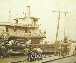 Old Antique Vtg C 1903 Mounted Photo Sidewheeler Altonian Riverboat Alton Flood