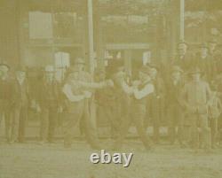 Old Antique Vtg Ca 1870s 80s Cabinet Photo Boxers Large Crowd Street Scene Fargo