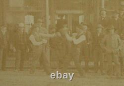 Old Antique Vtg Ca 1870s 80s Cabinet Photo Boxers Large Crowd Street Scene Fargo