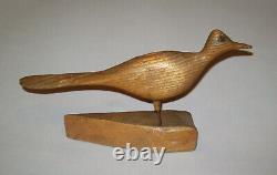 Old Antique Vtg Ca 1920s Folk Art Carved Bird Figure of a Roadrunner Very Nice