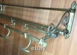 Old Antique Vtg Solid Brass Railroad Shelf Luggage Rack Wall Coat Hook Pullman