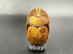 Old Bead Antique Egyptian Scarab Faience Amulet Engraved Seal Stamp Pendant