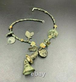 Old Beads Vintage Jewelry Antique Ancient Bronze Mosaic Coins Glass Necklace
