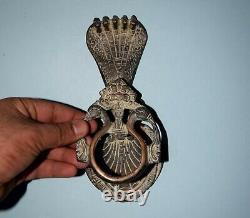 Old Brass Kaliya Naag Doorbell Five Headed Snake Myth Antique Door Knocker HK215