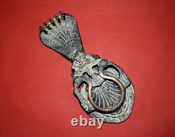 Old Brass Kaliya Naag Doorbell Five Headed Snake Myth Antique Door Knocker HK215