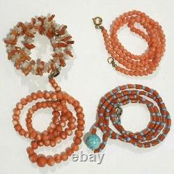Old CORAL beads necklaces antique 48 g, 4 different beads, salmon color, Sciacca