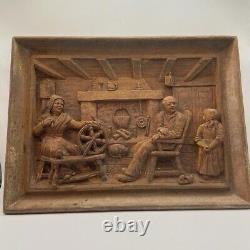 Old Carved Picture Wood Antique Vintage Art Hand Carving Wooden Wall decor Rare